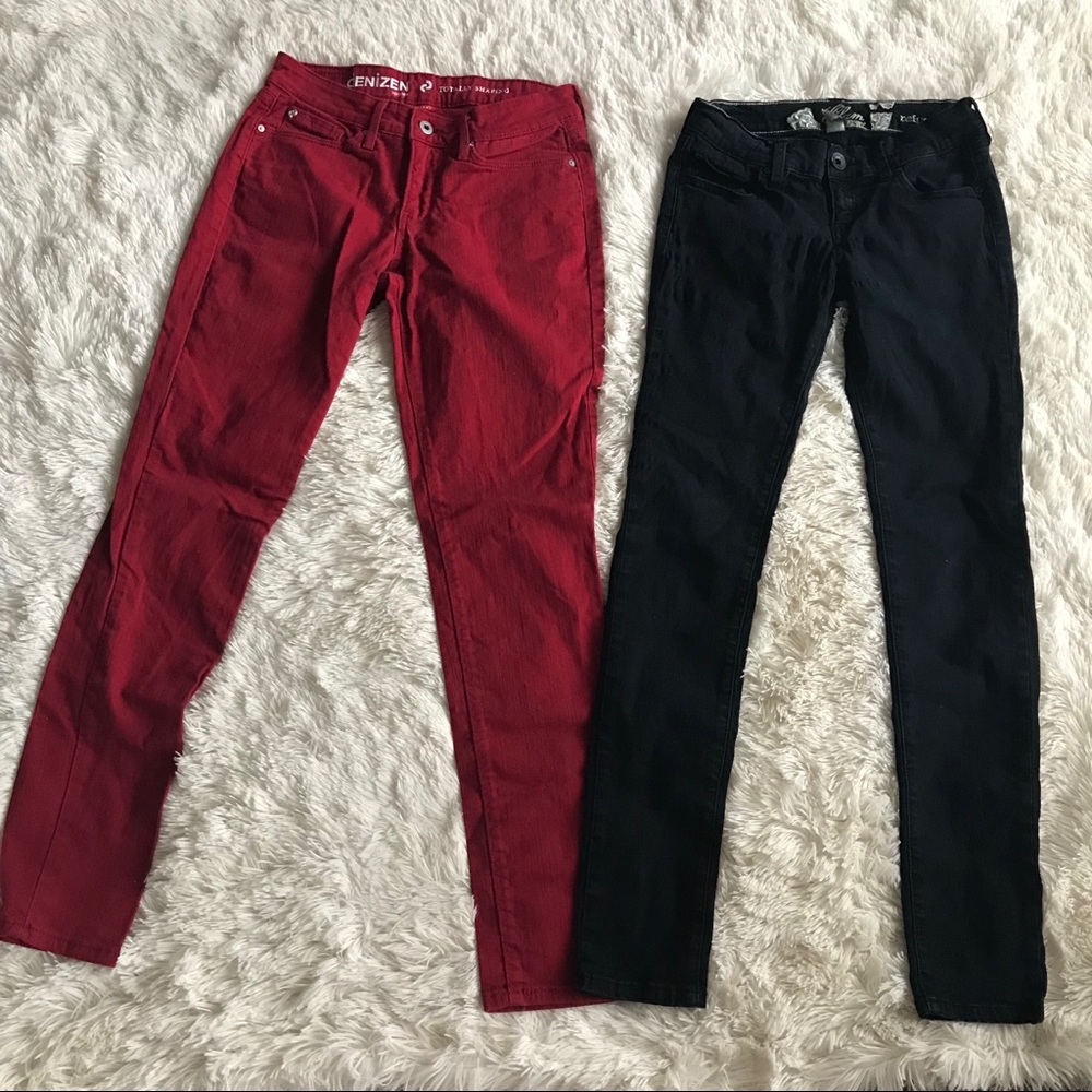 Pair Of Skinny Red Jeans & Black Jeans